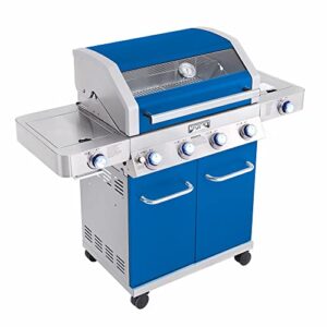 Monument Grills Larger 4-Burner Propane Gas Grills Stainless Steel Cabinet Style with Clear View Lid, LED Controls, Built in Thermometer, and Side & Infrared Side Sear Burners, Blue