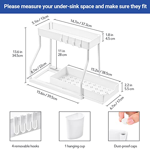 Puricon 2 Pack Under Sink Organizer, 2-Tier L-Shape Sliding Under Sink Organizers and Storage, Under Counter Storage Organizer Pull Out Under Sink Storage for Kitchen Bathroom -White