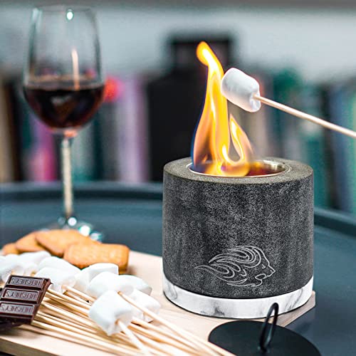 Table top Fire Pit Bowl - Concrete Tabletop Portable Rubbing Alcohol Fireplace Indoor Outdoor Decor Long Time Burning Smokeless Odorless Smores Maker with fire Extinguisher