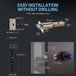 Smart keyless Entry Door Lock - ENOKER 5 in 1 Fingerprint Door Knob Lock with APP/IC Key Cards/Passcode/Backup Keys/ 100 Fingerprints with Keypad Handle for Home Hotel Office Apartment Bedroom