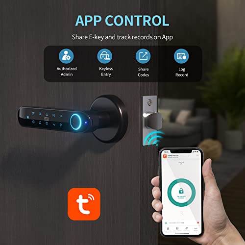 Smart keyless Entry Door Lock - ENOKER 5 in 1 Fingerprint Door Knob Lock with APP/IC Key Cards/Passcode/Backup Keys/ 100 Fingerprints with Keypad Handle for Home Hotel Office Apartment Bedroom