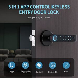 Smart keyless Entry Door Lock - ENOKER 5 in 1 Fingerprint Door Knob Lock with APP/IC Key Cards/Passcode/Backup Keys/ 100 Fingerprints with Keypad Handle for Home Hotel Office Apartment Bedroom