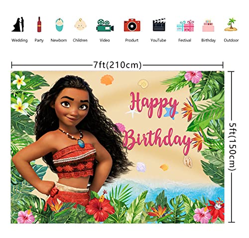 7x5ft Moana Backdrop Maui Summer Beach Princess Girls Birthday Photo Background Baby Shower Party Supplies Cake Table Decorations