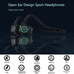 Ralyin Open Ear Headphones, Underwater Bone Conduction Design, IPX8 Waterproof Headphones Open Ear Earphones Wireless Bluetooth Headset for Swimming Diving Without MP3