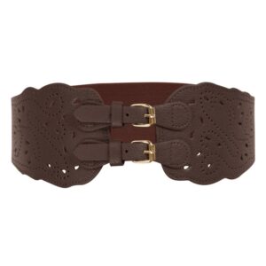 grace karin wide faux leather belts for women dresses thick elastic corset belt plus size vintage hollow floral waist belt red-brown l