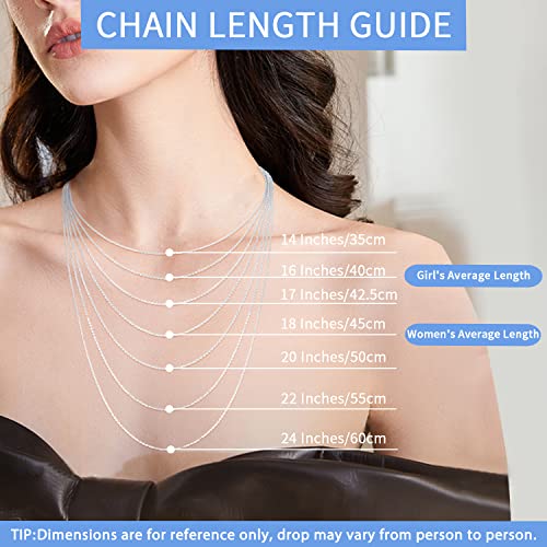 Jewlpire Solid 925 Sterling Silver Chain Necklace for Women Girls, 1.1mm Cable Chain Silver Chain for Women Shiny & Sturdy Women's Chain Necklaces, 18 Inches