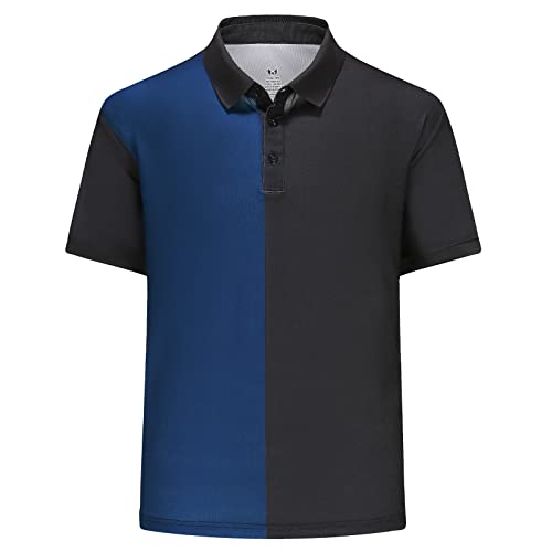 TIHEEN Mens Short Sleeve Big and Tall Golf Polo Shirt Moisture Wicking Performance Casual Polo Shirts Side Blocked(Black/Blue 4XL)