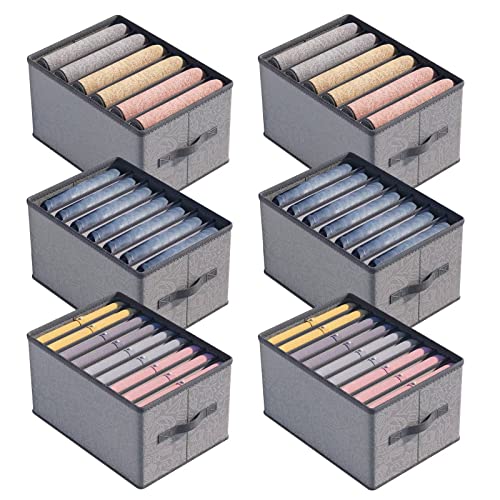 6 Pcs Clothes Drawer Organizer,Jeans, Sweater, T-shirt, Thin Coat, Dress Stackable Closet Drawer Organizer Storage Bin Container with Sturdy Handles and Built-in PP Board