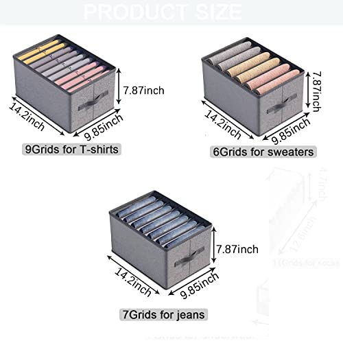 6 Pcs Clothes Drawer Organizer,Jeans, Sweater, T-shirt, Thin Coat, Dress Stackable Closet Drawer Organizer Storage Bin Container with Sturdy Handles and Built-in PP Board