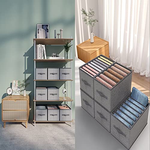 6 Pcs Clothes Drawer Organizer,Jeans, Sweater, T-shirt, Thin Coat, Dress Stackable Closet Drawer Organizer Storage Bin Container with Sturdy Handles and Built-in PP Board