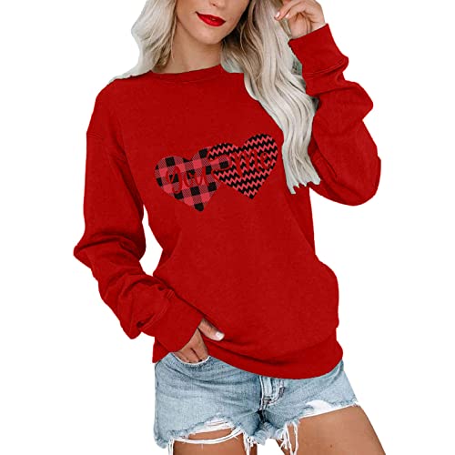 Huazi2 Cute Vday Gifts for Him Suetas Pullover Women Fall Sweater Plus Size Neck Sweater Women a Saks Valentine's Day Valentines Day Gifts for Him Womens Crewneck Red