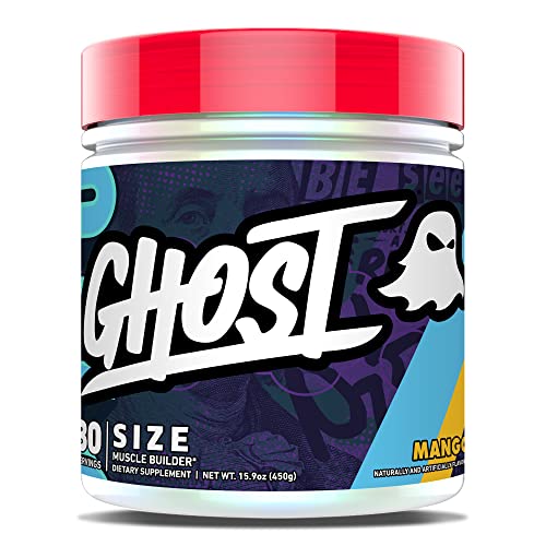 GHOST Size Muscle Builder Dietary Supplement - Mango, 30 Servings - Muscle Growth and Strength Building Supplements for Men & Women - Creatine, Betaine & Beta-Alanine - Free of Sugar & Gluten, Vegan