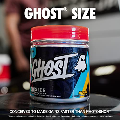 GHOST Size Muscle Builder Dietary Supplement - Mango, 30 Servings - Muscle Growth and Strength Building Supplements for Men & Women - Creatine, Betaine & Beta-Alanine - Free of Sugar & Gluten, Vegan