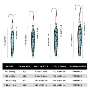 Goture Fishing Jigs Saltwater 60g-150g with Assist Hook, Glow Vertical Jigs, Speed Fast Lead Jig Sea Fishing Jigging Spoon Lures for Tuna, Salmon, Sailfish, Striped bass, Grouper Snapper, Kingfish