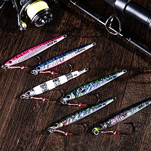 Goture Fishing Jigs Saltwater 60g-150g with Assist Hook, Glow Vertical Jigs, Speed Fast Lead Jig Sea Fishing Jigging Spoon Lures for Tuna, Salmon, Sailfish, Striped bass, Grouper Snapper, Kingfish