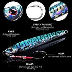 Goture Fishing Jigs Saltwater 60g-150g with Assist Hook, Glow Vertical Jigs, Speed Fast Lead Jig Sea Fishing Jigging Spoon Lures for Tuna, Salmon, Sailfish, Striped bass, Grouper Snapper, Kingfish