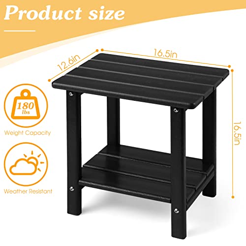 Apolimi Adirondack Outdoor Side Table, 2-Tier Sturdy Patio End Table Weather Resistant, 16.5" Solid Side Table for Patio, Pool, Porch (Black)