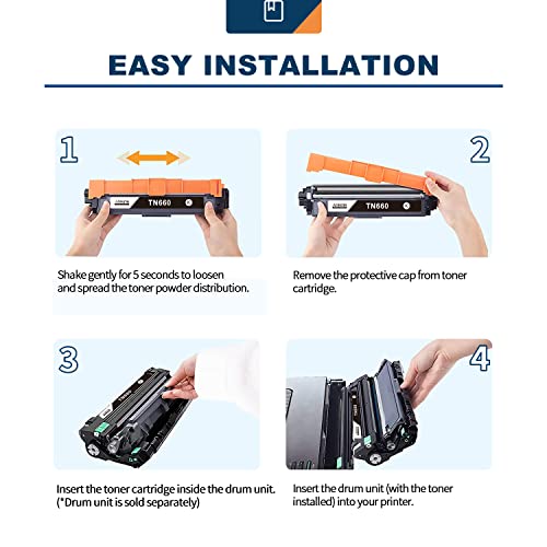 High Yield TN660 TN630 Black Toner Cartridge Replacement for Brother TN-660 630 to Use with MFC-L2700DW L2720DW L2740DW HL-L2300D L2320D L2360DW L2380DW DCP-L2540DW Laserjet Printer（2 Pack）