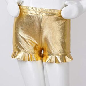 Venjoe Kids Girls Shiny Metallic Ruffled Shorts Gymnastics Bottoms Jazz Cheer Dance Performance Hot Pants Gold 12 Years