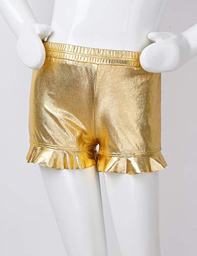 Venjoe Kids Girls Shiny Metallic Ruffled Shorts Gymnastics Bottoms Jazz Cheer Dance Performance Hot Pants Gold 12 Years