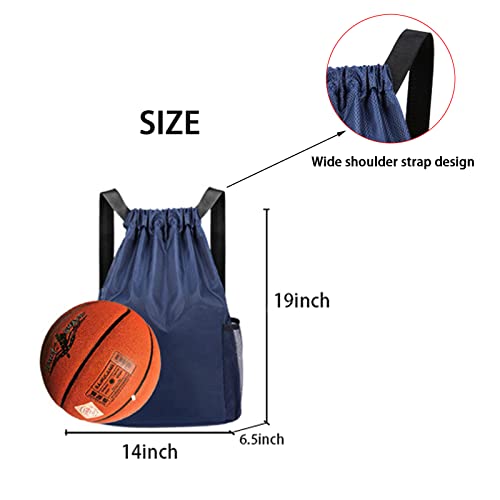 Knchy Drawstring Backpack Bag with Mesh Side Pockets, Large Capacity Sports Gym Bags Waterproof Workout Back Pack for Women Men, Light Draw String Backpacks for Cycling Football Basketball Soccer Yoga