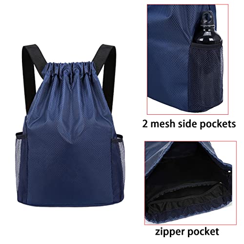 Knchy Drawstring Backpack Bag with Mesh Side Pockets, Large Capacity Sports Gym Bags Waterproof Workout Back Pack for Women Men, Light Draw String Backpacks for Cycling Football Basketball Soccer Yoga