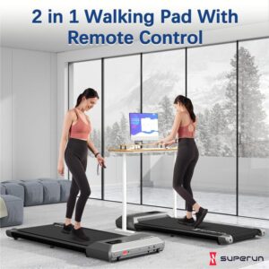 Superun Walking Pad, 2 in 1 Under Desk Treadmill, Walking Pad Treadmill Under Desk with 300lbs Capacity, Treadmills for Home and Office, Free Installation with Remote Control