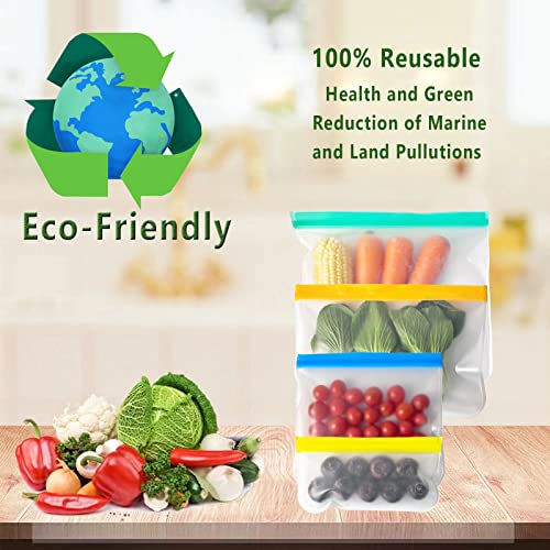 12 Pack Reusable Bags Silicone, Leakproof Reusable Freezer Bags, BPA Free Reusable Food Storage Bags Containers for Lunch Sandwich Snack Food Travel- 2 Gallon 2 Lunch 4 Sandwich 4 Snack Bags