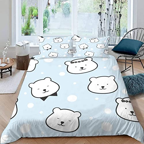 Quilt Cover Twin Size Cartoon Animals 3D Bedding Sets Polar Bear Duvet Cover Breathable Hypoallergenic Stain Wrinkle Resistant Microfiber with Zipper Closure,beding Set with 2 Pillowcase