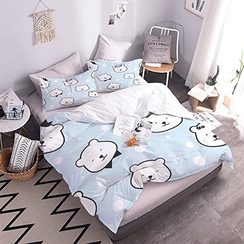 Quilt Cover Twin Size Cartoon Animals 3D Bedding Sets Polar Bear Duvet Cover Breathable Hypoallergenic Stain Wrinkle Resistant Microfiber with Zipper Closure,beding Set with 2 Pillowcase