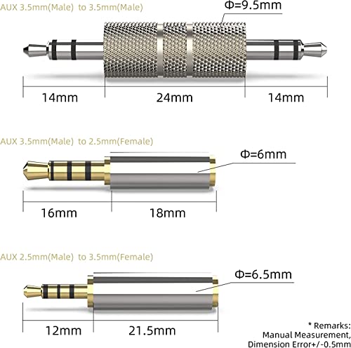 Headphone Adapter 2.5mm to 3.5mm adapter, Gold Plated 3.5mm Female to 2.5mm Male Audio Adapter/2.5 mm Female to 3.5 mm Male 4 Poles Jack Stereo Adapter /4 Ring Jack Stereo or Mono 3 in 1 Pack