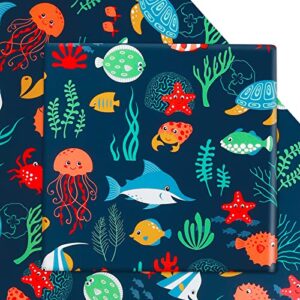 ocean birthday wrapping paper for kids girls boys, 6 sheets under the water animal coastal design gift wrap paper, 20 x 28 inch per sheet folded flat birthday paper for kids girls boys baby shower