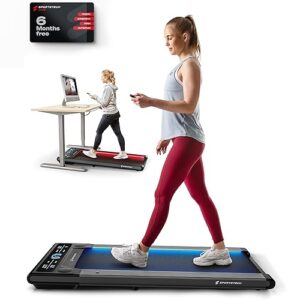 sportstech walking pad treadmill, ultra slim portable treadmill, under desk for home & office with remote control, heart rate led pulse, fitness live workout app, 300 lbs capacity, no installation