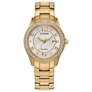 citizen ladies' eco-drive classic crystal watch in gold-tone stainless steel, champagne dial