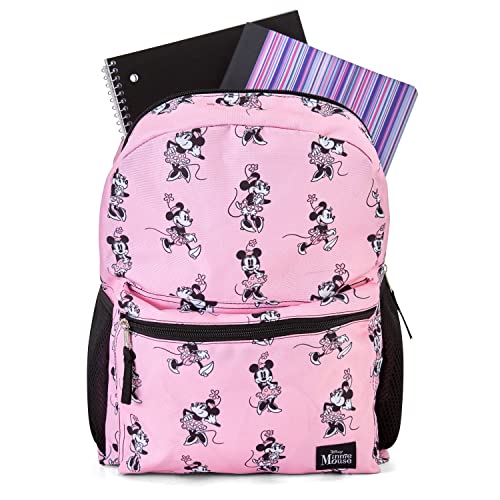 Minnie Mouse Allover Bookbag Backpack - Minnie Mouse Allover School Bag - Backpack for Boys, Girls, Kids, Adults (Light Pink)