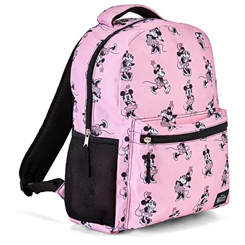 Minnie Mouse Allover Bookbag Backpack - Minnie Mouse Allover School Bag - Backpack for Boys, Girls, Kids, Adults (Light Pink)