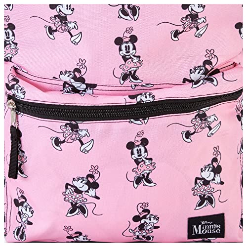 Minnie Mouse Allover Bookbag Backpack - Minnie Mouse Allover School Bag - Backpack for Boys, Girls, Kids, Adults (Light Pink)