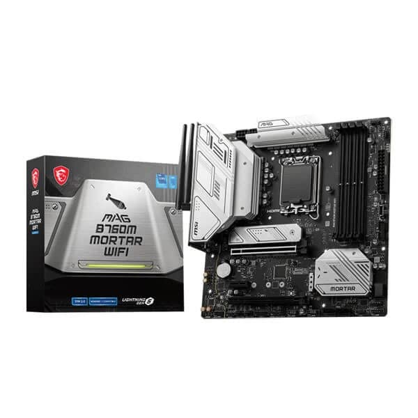 MSI MAG B760M Mortar WiFi Gaming Motherboard (Supports 12th/13th Gen Intel Processors, LGA 1700, DDR5, PCIe 5.0, M.2, 2.5Gbps LAN, USB 3.2 Gen2, Wi-Fi 6E, mATX)