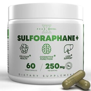 peak revival-x 5000mcg of real lab-verified sulforaphane supplement - broccoli seed extract 250mg supplements - promotes cognitive function, liver & cellular support - 60 vegan capsules/pills