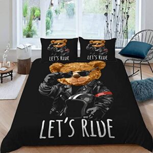 quilt cover twin size cartoon bear doll 3d bedding sets knight style duvet cover breathable hypoallergenic stain wrinkle resistant microfiber with zipper closure,beding set with 2 pillowcase