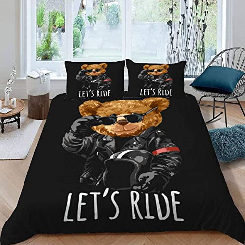 Quilt Cover Twin Size Cartoon Bear Doll 3D Bedding Sets Knight Style Duvet Cover Breathable Hypoallergenic Stain Wrinkle Resistant Microfiber with Zipper Closure,beding Set with 2 Pillowcase