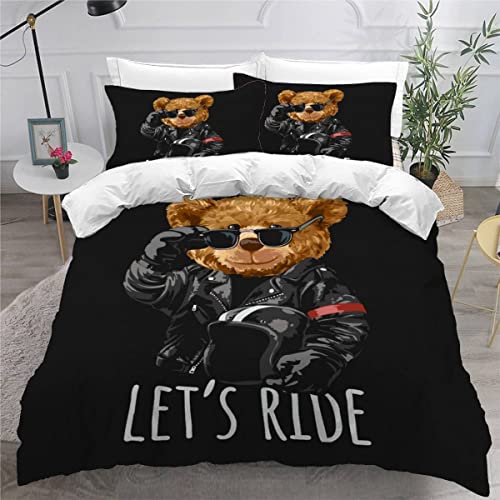 Quilt Cover Twin Size Cartoon Bear Doll 3D Bedding Sets Knight Style Duvet Cover Breathable Hypoallergenic Stain Wrinkle Resistant Microfiber with Zipper Closure,beding Set with 2 Pillowcase