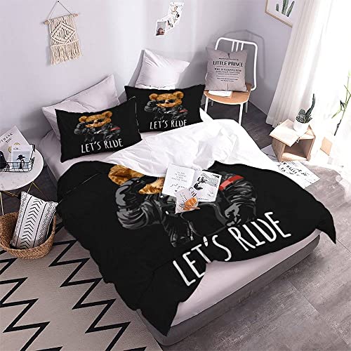 Quilt Cover Twin Size Cartoon Bear Doll 3D Bedding Sets Knight Style Duvet Cover Breathable Hypoallergenic Stain Wrinkle Resistant Microfiber with Zipper Closure,beding Set with 2 Pillowcase