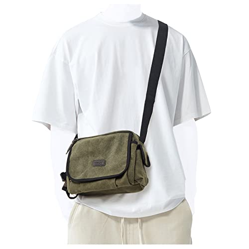 small Messenger Bag for Men,Crossbody Bag Aesthetic for women,Military Satchel,Unisex Classic Canvas Shoulder Bag,vintage bag,Green