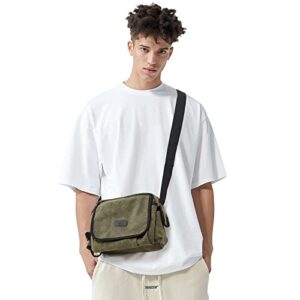 small Messenger Bag for Men,Crossbody Bag Aesthetic for women,Military Satchel,Unisex Classic Canvas Shoulder Bag,vintage bag,Green