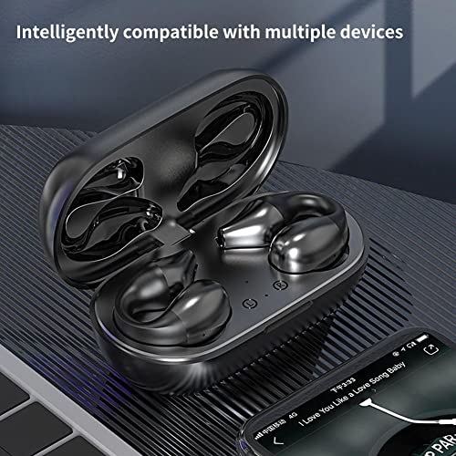 Ear Clip Bone Conduction Headphones Bluetooth 5.3, Wireless Open Ear Clip on Earbuds,Waterproof Mini Sport Running Painless Earring Earphone, Noise Cancelling/HiFi Quality/Long Battery Life