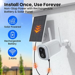 CZE Floodlight Camera,Security Cameras Wireless Outdoor,2K Outdoor Camera with Solar Panel,Color Night Vision,Motion Detection,Two-Way Audio,IP65,2.4 GHz WiFi,7 Day Free Cloud/SD Storage