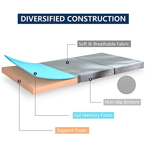 Iyee Nature Tri Folding Mattress, 4 inch Full Folding Memory Form Mattress Topper with Washable Cover, Fodable Mattress for Camping, Guest, Yoga - 73"x52"x4"