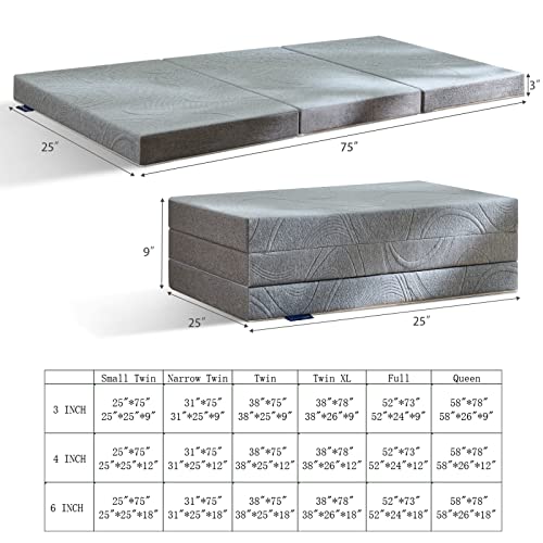 Iyee Nature Tri Folding Mattress, 4 inch Full Folding Memory Form Mattress Topper with Washable Cover, Fodable Mattress for Camping, Guest, Yoga - 73"x52"x4"