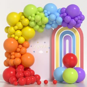 rainbow balloon garland arch kit, rainbow colorful balloons garland 5/12/18 inches assorted color party balloons for birthday party baby shower decoration